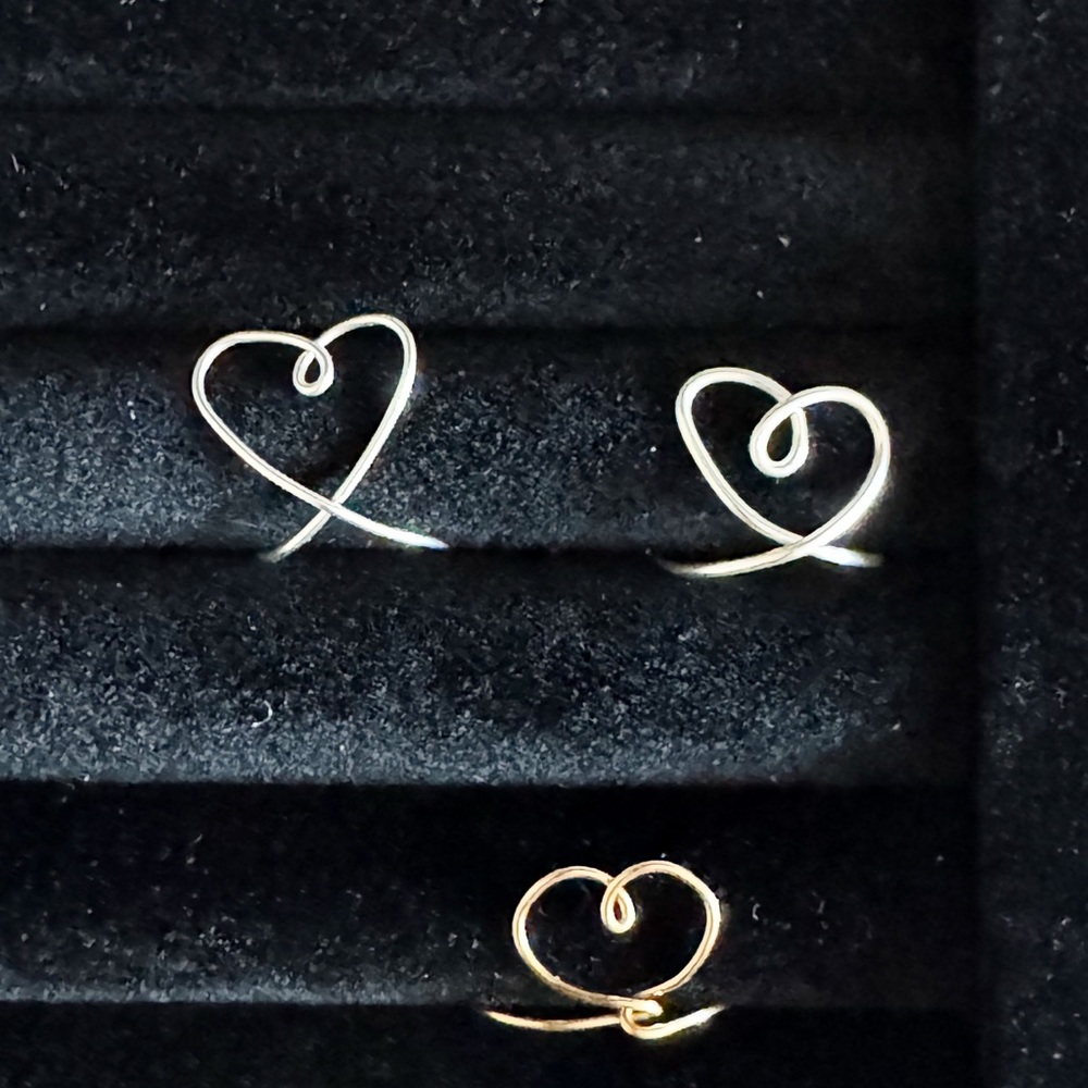 Adjustable Wire Heart Rings - Handmade - Picture 2 of 4